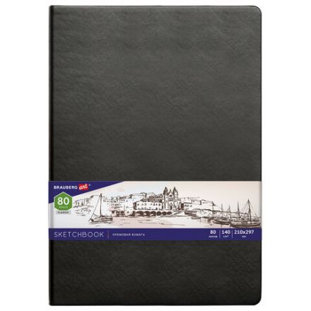 Скетчбук, слоновая кость 140 г/м2 210х297 мм, 80 л., КОЖЗАМ, резинка, BRAUBERG ART CLASSIC, черный, 113200 Скетчбук, слоновая кость 140 г/м2 210х297 мм, 80 л., КОЖЗАМ, резинка, BRAUBERG ART CLASSIC, черный, 113200