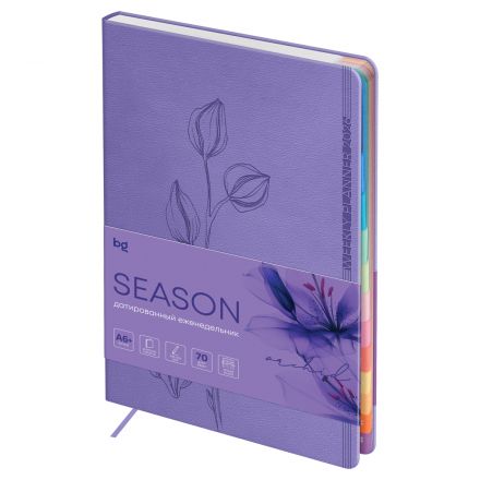 Еженедельник датированный 2026г., А6+, 80л., мягкий переплет, кожзам, BG "Season. Orchid", сиреневый, полноцветный вырубной блок Еженедельник датированный 2026г., А6+, 80л., мягкий переплет, кожзам, BG "Season. Orchid", сиреневый, полноцветный вырубной блок