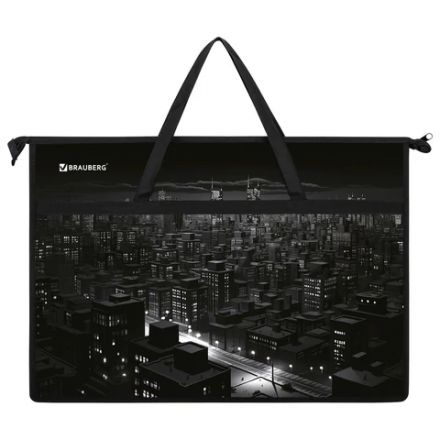 Папка для рисунков и чертежей с ручками BRAUBERG А3, пластик, молния сверху, "Night city", 273410 Папка для рисунков и чертежей с ручками BRAUBERG А3, пластик, молния сверху, "Night city", 273410