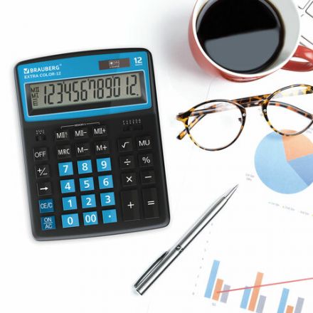 Калькулятор настольный BRAUBERG EXTRA COLOR-12-BKBU (206x155 мм), 12 разрядов, двойное питание, ЧЕРНО-ГОЛУБОЙ, 250476 Калькулятор настольный BRAUBERG EXTRA COLOR-12-BKBU (206x155 мм), 12 разрядов, двойное питание, ЧЕРНО-ГОЛУБОЙ, 250476