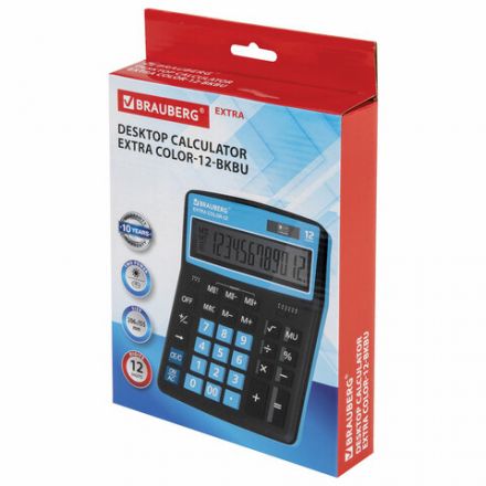 Калькулятор настольный BRAUBERG EXTRA COLOR-12-BKBU (206x155 мм), 12 разрядов, двойное питание, ЧЕРНО-ГОЛУБОЙ, 250476 Калькулятор настольный BRAUBERG EXTRA COLOR-12-BKBU (206x155 мм), 12 разрядов, двойное питание, ЧЕРНО-ГОЛУБОЙ, 250476