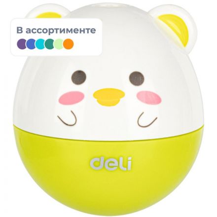 Точилка ручная Deli, 1 отв., с контейнером, пластик, картонная уп., ассорти