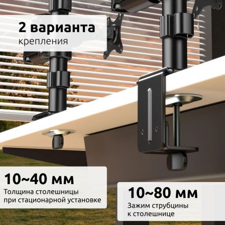 Кронштейн UNITEKI FMGT91PIPE для монитора, со струбциной, газлифт, 17-35 Кронштейн UNITEKI FMGT91PIPE для монитора, со струбциной, газлифт, 17-35