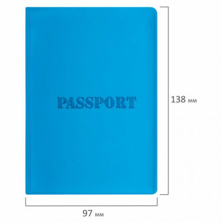 Обложка для паспорта, мягкий полиуретан, "PASSPORT", голубая, STAFF, 238405