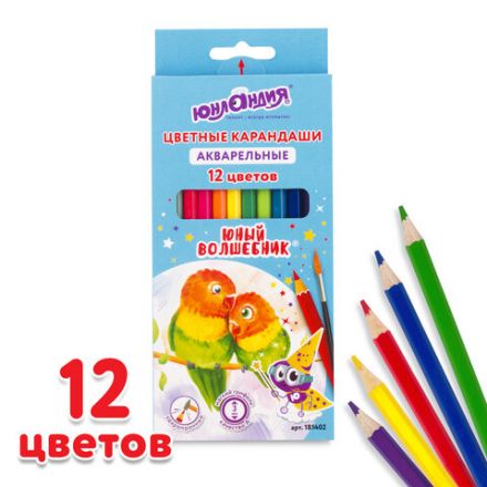 Карандаши цветные акварельные ЮНЛАНДИЯ "ЮНЫЙ ВОЛШЕБНИК", 12 цветов, шестигранные, грифель 3 мм, натуральное дерево, 181402