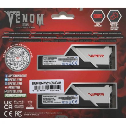 Модуль памяти Patriot Viper DDR5 DIMM 16Gb(2x8Gb) 5600Мгц(PVV516G560C40K) 