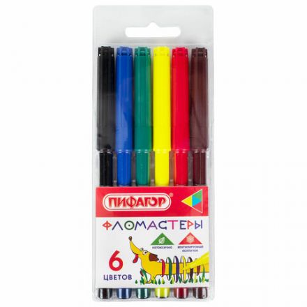 Фломастеры ПИФАГОР "Веселая такса", 6 цветов, вентилируемый колпачок, 151396 Фломастеры ПИФАГОР "Веселая такса", 6 цветов, вентилируемый колпачок, 151396