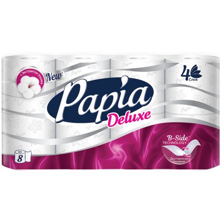 Бумага туалетная Papia "Deluxe", 4-слойная, 8шт., тиснение, белая Бумага туалетная Papia "Deluxe", 4-слойная, 8шт., тиснение, белая