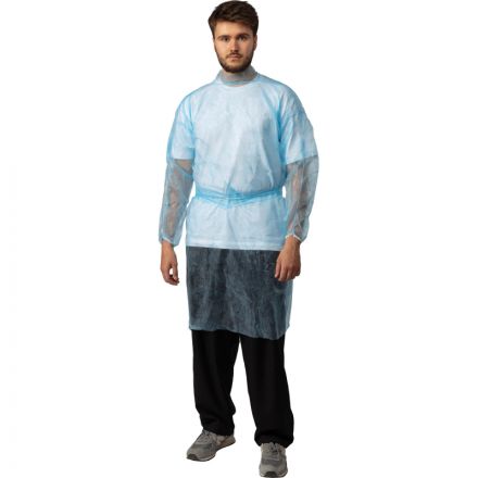 Халат н/с , на завязк, рук.манж, дл.110см, XL, пл 20, голуб, 10 шт/уп