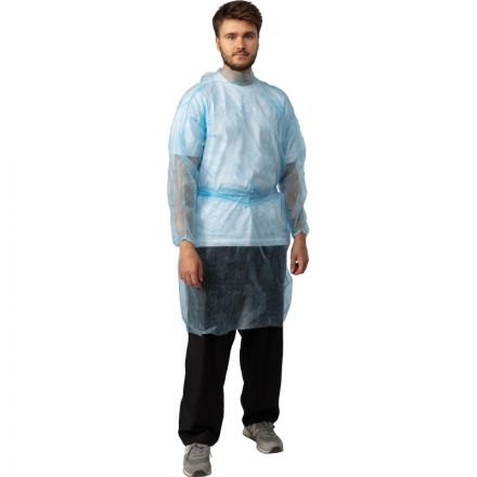 Халат н/с , на завязк, рук.манж, дл.110см, XL, пл 20, голуб, 10 шт/уп