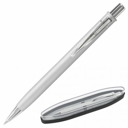 Ручка подарочная шариковая BRAUBERG "Vocale", СИНЯЯ, корпус серебристый с хромированными деталями, линия письма 0,5 мм, 143490