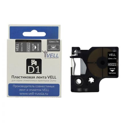 Картридж Vell VL-D-S0720610/45021 (12 мм, бел на черном) для LM {vell45021