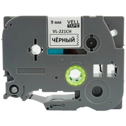 Картридж -лента Vell VL-221CH(с чип.9мм,чер.на бел.)для Puty {Vell-221CH