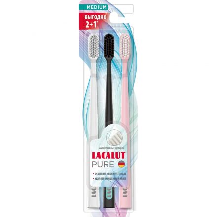 Зубная щетка LACALUT Pure средней жесткости 2+1, 3шт/уп(810050710)
