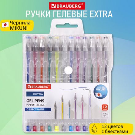 Ручки гелевые БЛЕСТКИ BRAUBERG "EXTRA", НАБОР 12 ЦВЕТОВ, узел 0,7 мм, линия 0,5 мм, 143909 Ручки гелевые БЛЕСТКИ BRAUBERG "EXTRA", НАБОР 12 ЦВЕТОВ, узел 0,7 мм, линия 0,5 мм, 143909