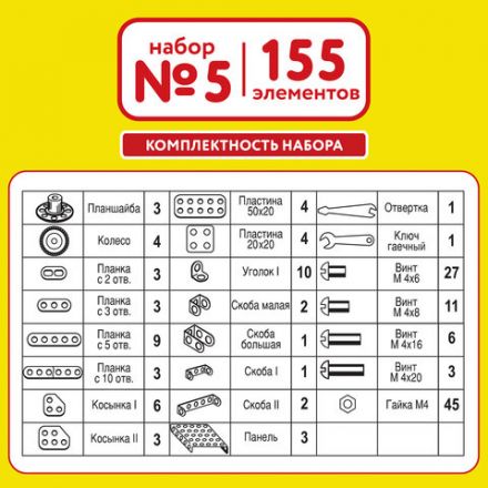 Конструктор металлический ЮНЛАНДИЯ "Для уроков труда №5", развивающий, 155 элементов, 104683 Конструктор металлический ЮНЛАНДИЯ "Для уроков труда №5", развивающий, 155 элементов, 104683