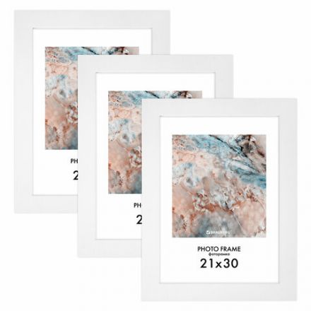 Рамка 21х30 см небьющаяся, КОМПЛЕКТ 3 шт., багет 29 мм, МДФ, BRAUBERG "Basic", белая, 391260 Рамка 21х30 см небьющаяся, КОМПЛЕКТ 3 шт., багет 29 мм, МДФ, BRAUBERG "Basic", белая, 391260