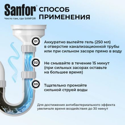 Средство для прочистки канализационных труб на кухне 1 кг, SANFOR гель, 10742 Средство для прочистки канализационных труб на кухне 1 кг, SANFOR гель, 10742