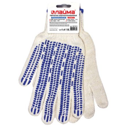 Перчатки хлопчатобумажные, 1 ПАРА, 7 класс, 70 г, 233 текс, ПВХ протектор, LAIMA ПРЕМИУМ, европодвес, БЕЛЫЕ, 601913 Перчатки хлопчатобумажные, 1 ПАРА, 7 класс, 70 г, 233 текс, ПВХ протектор, LAIMA ПРЕМИУМ, европодвес, БЕЛЫЕ, 601913