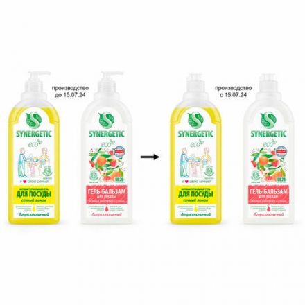 Гель для мытья посуды антибактериальный 1 л, SYNERGETIC "Лимон", флип-топ, 103101