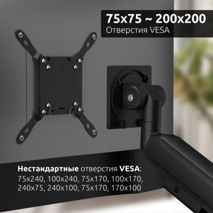 Кронштейн UNITEKI FMGT201BRD для монитора, газлифт, 22-57, 2-15 кг Кронштейн UNITEKI FMGT201BRD для монитора, газлифт, 22-57, 2-15 кг