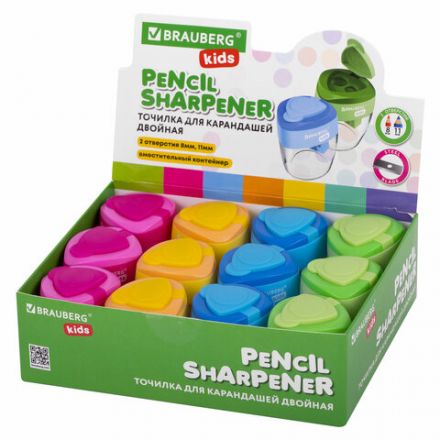 Точилка BRAUBERG KIDS "MAXI", 2 отверстия, с большим контейнером, трехгранный корпус, цвета ассорти, 271945 Точилка BRAUBERG KIDS "MAXI", 2 отверстия, с большим контейнером, трехгранный корпус, цвета ассорти, 271945