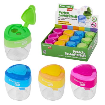 Точилка BRAUBERG KIDS "MAXI", 2 отверстия, с большим контейнером, трехгранный корпус, цвета ассорти, 271945 Точилка BRAUBERG KIDS "MAXI", 2 отверстия, с большим контейнером, трехгранный корпус, цвета ассорти, 271945
