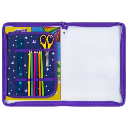 Папка для труда на молнии ЮНЛАНДИЯ А4, 1 отделение, откидная планка, органайзер, "Fluffy tail", 272220