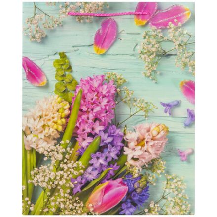 Пакет подарочный (1 штука) 26x13x32 см, ЗОЛОТАЯ СКАЗКА "Spring Flowers", глиттер, розовый, 608247