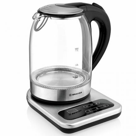 Чайник с терморегулятором BRAYER BR1003, 1,7 л, 2200 Вт, закрытый нагревательный элемент, стекло Чайник с терморегулятором BRAYER BR1003, 1,7 л, 2200 Вт, закрытый нагревательный элемент, стекло