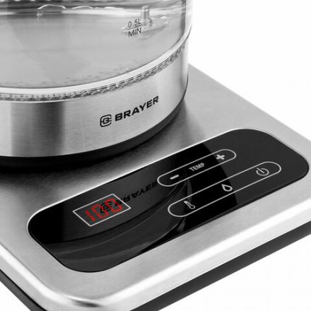 Чайник с терморегулятором BRAYER BR1003, 1,7 л, 2200 Вт, закрытый нагревательный элемент, стекло Чайник с терморегулятором BRAYER BR1003, 1,7 л, 2200 Вт, закрытый нагревательный элемент, стекло