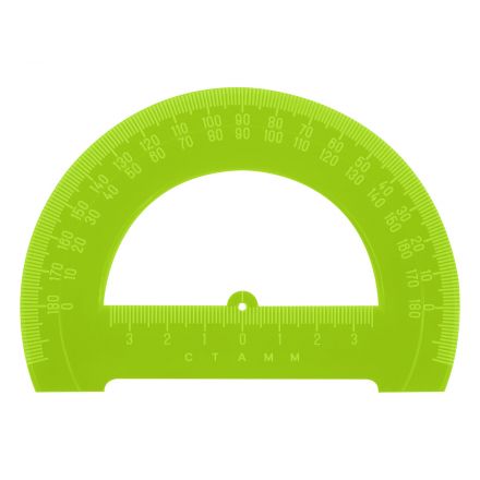Транспортир 12см, 180° СТАММ, пластиковый, отливная шкала, прозрачный, зеленый неон