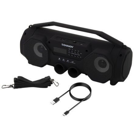 Колонка портативная с подсветкой SONNEN B306, 12 Вт, Bluetooth, FM-тюнер, microSD, MP3-плеер, черная, 513479 Колонка портативная с подсветкой SONNEN B306, 12 Вт, Bluetooth, FM-тюнер, microSD, MP3-плеер, черная, 513479