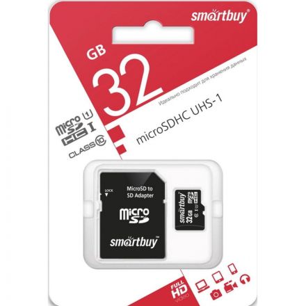 Карта памяти SmartBuy microSDHC 32 Gb Class 10 (SB32GBSDCL10-01)