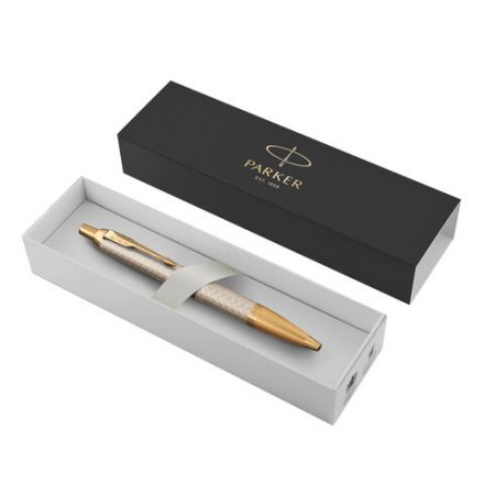 Ручка шариковая PARKER "IM Premium Warm Silver GT", корпус матовое серебро, позолота, синяя, 1931687