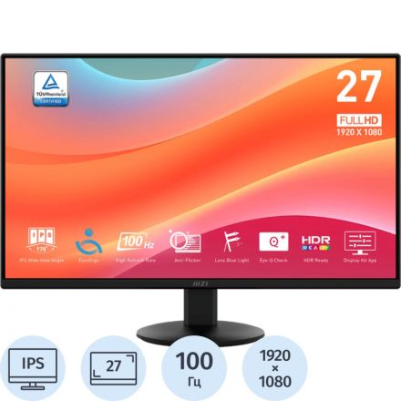 Монитор MSI PRO MP272L 27 16:9 FHD IPS HDMI DP Tilt, 100HZ, Black Монитор MSI PRO MP272L 27 16:9 FHD IPS HDMI DP Tilt, 100HZ, Black