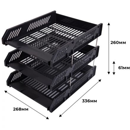 Лоток для бумаг горизонтальный Deli E9209 набор 3шт на металл.стерж черный