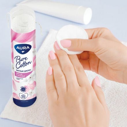 Ватные диски КОМПЛЕКТ 100 шт., AURA, двусторонние, 20711, 13115 Ватные диски КОМПЛЕКТ 100 шт., AURA, двусторонние, 20711, 13115