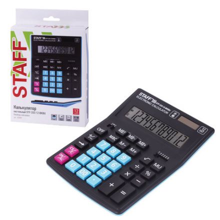 Калькулятор настольный STAFF PLUS STF-333-BKBU ( 200x154 мм) 12 разрядов, ЧЕРНО-СИНИЙ, 250461 Калькулятор настольный STAFF PLUS STF-333-BKBU ( 200x154 мм) 12 разрядов, ЧЕРНО-СИНИЙ, 250461