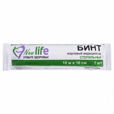 Бинт марлевый стерильный NEW LIFE 10 м х 16 см, плотность 36 (±2) г/м2, индивидуальная упаковка, 147950 Бинт марлевый стерильный NEW LIFE 10 м х 16 см, плотность 36 (±2) г/м2, индивидуальная упаковка, 147950