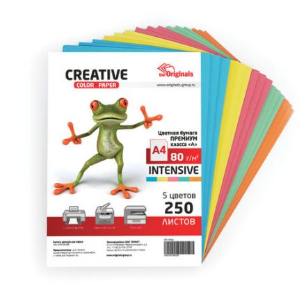 Бумага цветная CREATIVE color, А4, 80 г/м2, 250 л., (5 цветов х 50 л.), микс интенсив, БИpr-250r Бумага цветная CREATIVE color, А4, 80 г/м2, 250 л., (5 цветов х 50 л.), микс интенсив, БИpr-250r