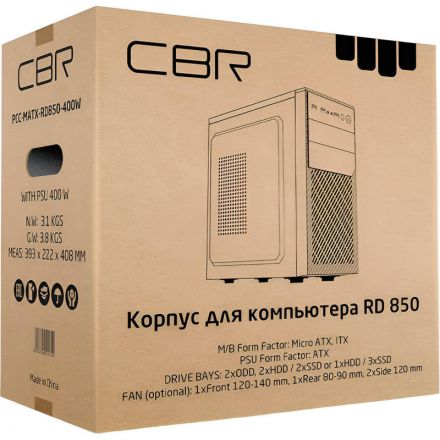 Корпус CBR mATX Minitower RD850, c БП 450W Black (PCC-MATX-RD850-450W)