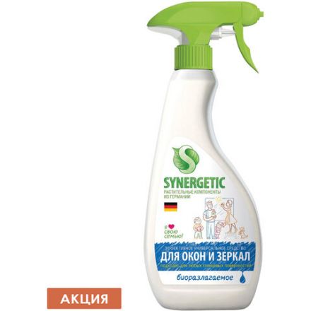 Средство для мытья стекол и зеркал с антибактериальным эффектом 500 мл SYNERGETIC, биоразлагаемое, распылитель, 39027, 107052 Средство для мытья стекол и зеркал с антибактериальным эффектом 500 мл SYNERGETIC, биоразлагаемое, распылитель, 39027, 107052