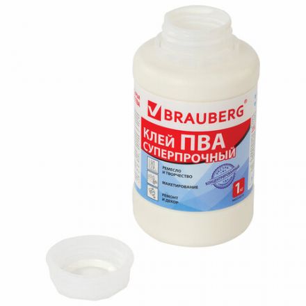 Клей ПВА BRAUBERG, 1 кг, суперпрочный (керамика, ткань, кожа, дерево, бумага, картон), 600984 Клей ПВА BRAUBERG, 1 кг, суперпрочный (керамика, ткань, кожа, дерево, бумага, картон), 600984