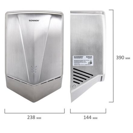 Сушилка для рук ВЫСОКОСКОРОСТНАЯ АНТИВАНДАЛЬНАЯ SONNEN K2022A, 1300 Вт, 150 м/с, IPX1, 72 дБ, нержавеющая сталь, 607191 Сушилка для рук ВЫСОКОСКОРОСТНАЯ АНТИВАНДАЛЬНАЯ SONNEN K2022A, 1300 Вт, 150 м/с, IPX1, 72 дБ, нержавеющая сталь, 607191