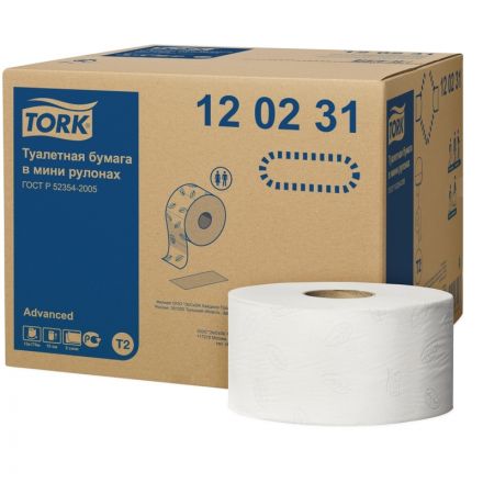 Бумага туалетная в рулонах Tork Advanced T2 2-слойная 12 рулонов по 170 метров (артикул производителя 120231)