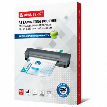 Пленки-заготовки для ламинирования БОЛЬШОГО ФОРМАТА, А3, КОМПЛЕКТ 100 шт., 250 мкм, BRAUBERG, 531779 Пленки-заготовки для ламинирования БОЛЬШОГО ФОРМАТА, А3, КОМПЛЕКТ 100 шт., 250 мкм, BRAUBERG, 531779