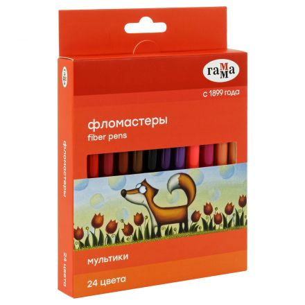 Фломастеры Гамма "Мультики", 24цв., смываемые, картон. упак., европодвес Фломастеры Гамма "Мультики", 24цв., смываемые, картон. упак., европодвес