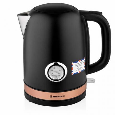 Чайник с термометром BRAYER BR1005BK, 1,7 л, 2200 Вт, закрытый нагревательный элемент, сталь, черный Чайник с термометром BRAYER BR1005BK, 1,7 л, 2200 Вт, закрытый нагревательный элемент, сталь, черный