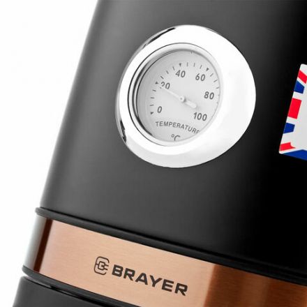 Чайник с термометром BRAYER BR1005BK, 1,7 л, 2200 Вт, закрытый нагревательный элемент, сталь, черный Чайник с термометром BRAYER BR1005BK, 1,7 л, 2200 Вт, закрытый нагревательный элемент, сталь, черный